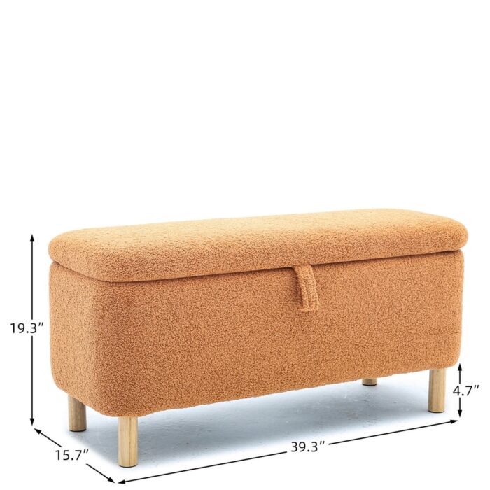 Hall Tree w/ Boucle Upholstered Bench, Flip Top Cabinet Bench, Orange