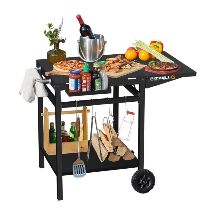 Outdoor Grill Dining Cart Pizza Oven Trolley BBQ Stand
