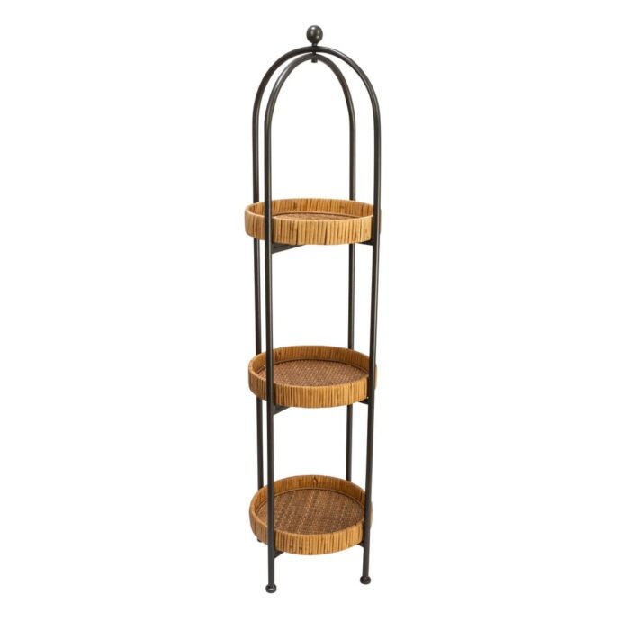 Arched Metal Plant Stand or Shelf with Removable Rattan Trays - 11.0"L x 11.0"W x 41.8"H