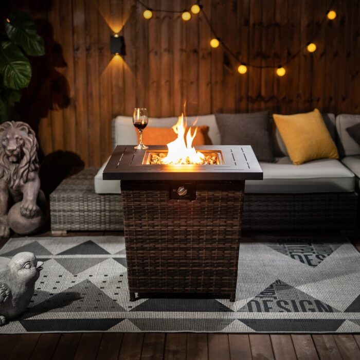 28inch Wicker Square Rattan Fire Pit Table