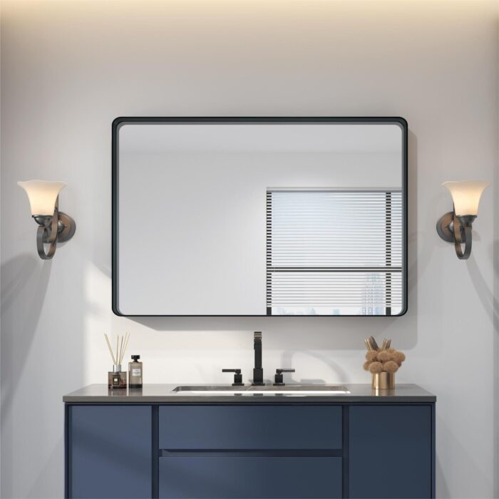 TOOLKISS Rectangular Aluminum Frame Vanity Mirror with Clear Glass - Image 2