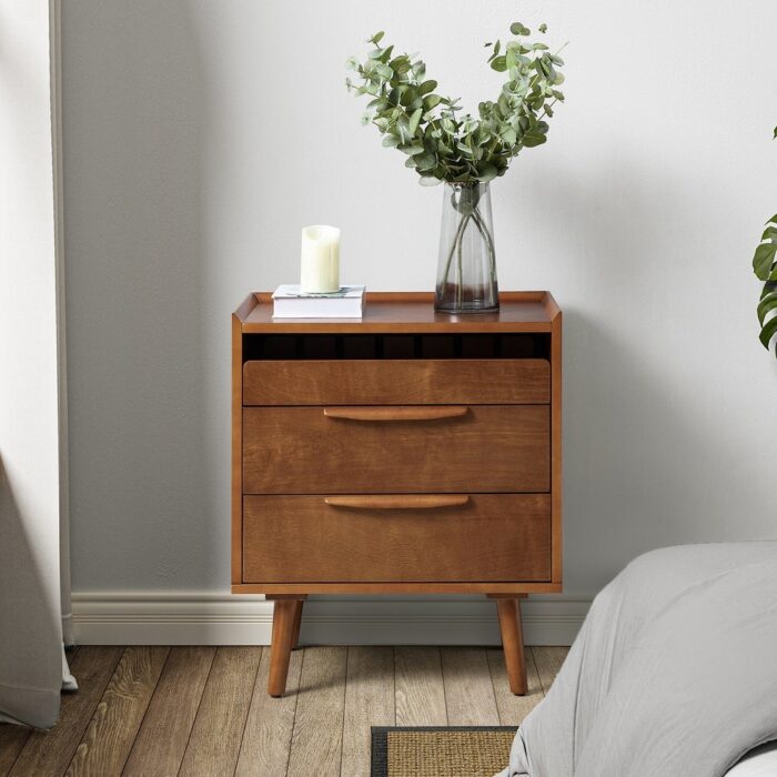 Lisa Mid-Century 3-Drawer Nightstand with Charging Station By HULALA HOME