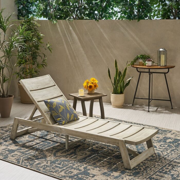 Mahalo Outdoor 2 Piece Acacia Wood Chaise Lounge Set with Side Table by Christopher Knight Home - Image 2