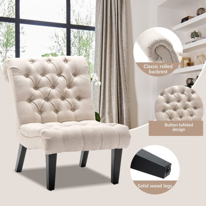 Andeworld Accent Chair for Bedroom Living Room Chairs Tufted Upholstered Lounge Chair with Wood Legs Linen Fabric - Image 2