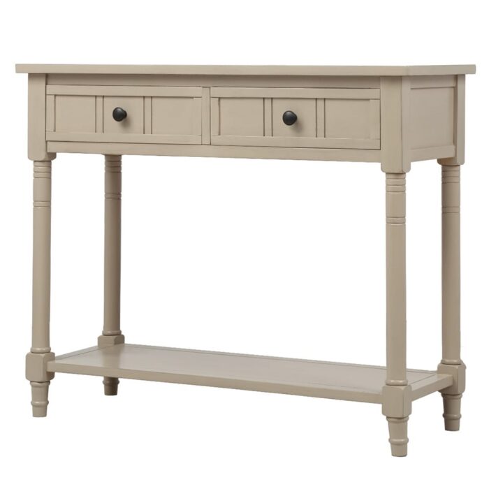 Retro Grey Entry Console Table with Two Drawers and Bottom Shelf - Image 2