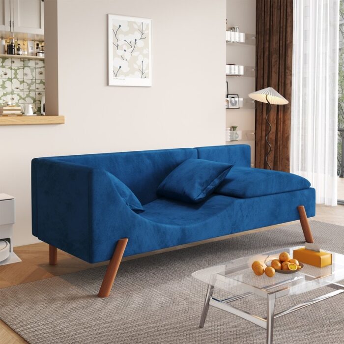 Dutch Velvet Upholstered Sofa Recliner, Cut-and-Fill Chaise Longue - Image 2