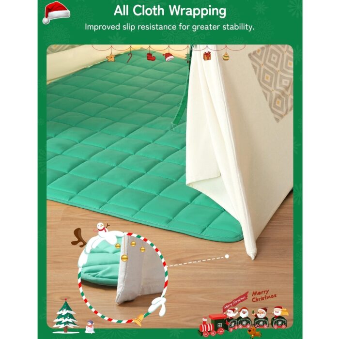 Foldable Portable Teepee Tent for Kids with Padded Mat & Light String - Image 2
