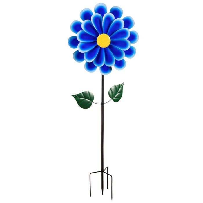75 in. Metal Wind Spinnner, Blue Daisy