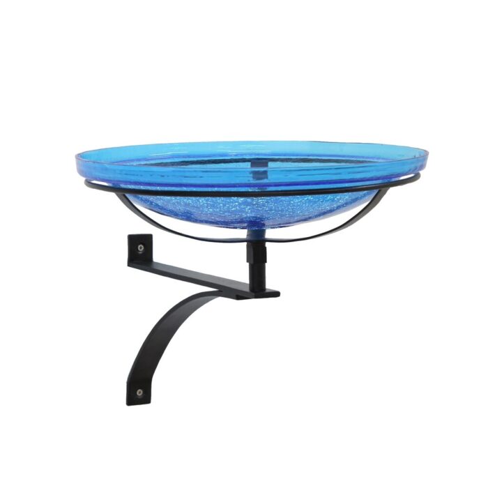 Achla Designs 14"Dia. Round Crackle Glass Birdbath w/Black Wrought Iron Wall Mount Bracket - Image 2