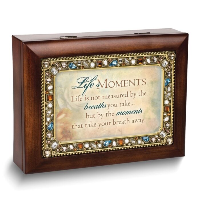 Curata LifeS Moments Sentiment Jeweled 4x6 Frame (Plays Wonderful World) Woodgrain Resin Music Box Velvet Lining