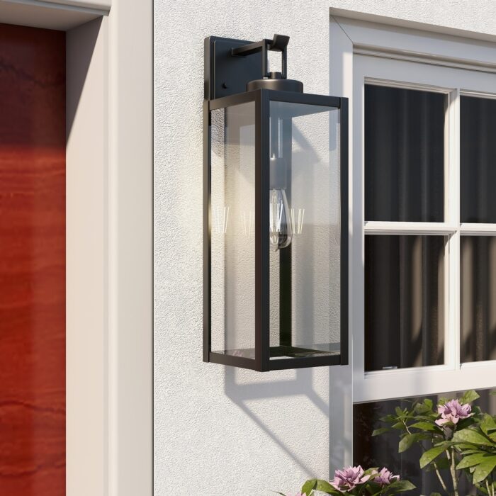 4 Pack 1-Light Matte Black Modern Outdoor Wall Lantern - Image 2