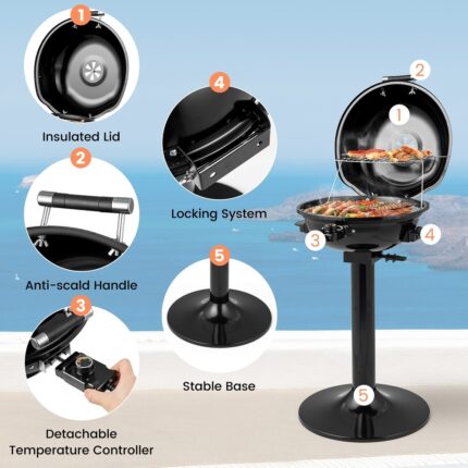1600W Electric BBQ Grill with Warming Rack Temperature Control - Image 2