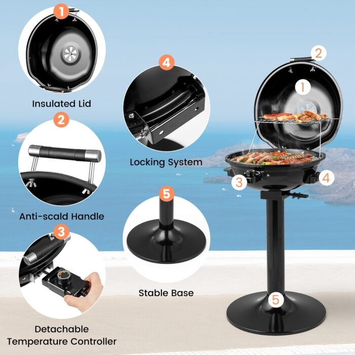 1600W Electric BBQ Grill with Warming Rack Temperature Control - Image 2
