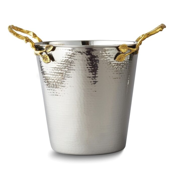 Curata Hammered Stainless Steel with Golden Vine Handles Wine Bucket