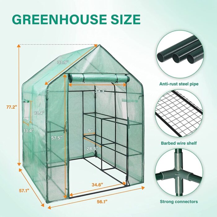 Walk-in Greenhouse Kit with Durable PE Cover and Observation Windows, 3-Tier 12-Shelves Portable Gardening Plant House - Image 2