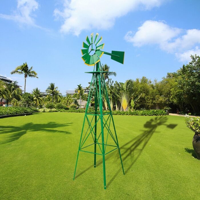 8FT Weather Resistant Yard Garden Windmill, Green