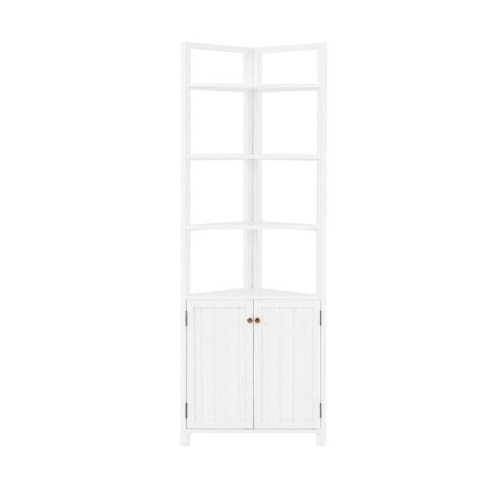 Porch & Den Legrande 25"W x 68"H Corner Storage Cabinet with 2 Doors and Open Shelving