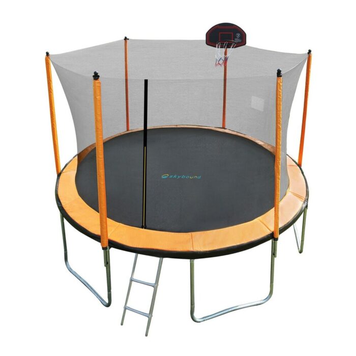 SkyBound 12ft Trampoline with Enclosure Net, Outdoor Trampoline for Kids and Adults (Orange)