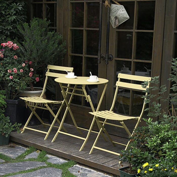 Yellow 3 Piece Outdoor Patio Bistro Set Foldable Round Table & Chairs