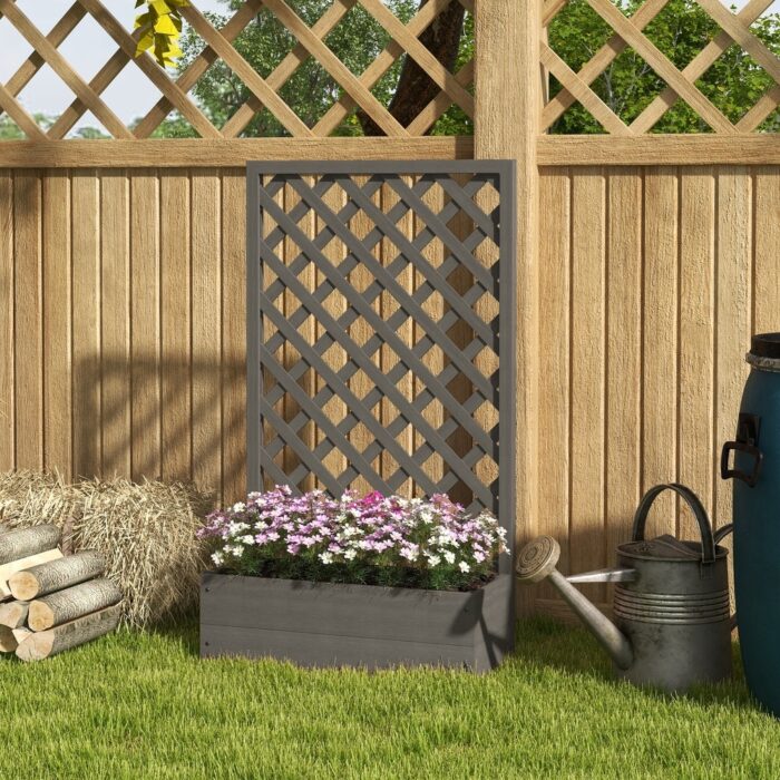 Outsunny Raised Garden Bed with Trellis Lattice, Planter Box with Self Draining Gap, Freestanding Trellis Planter for Plants