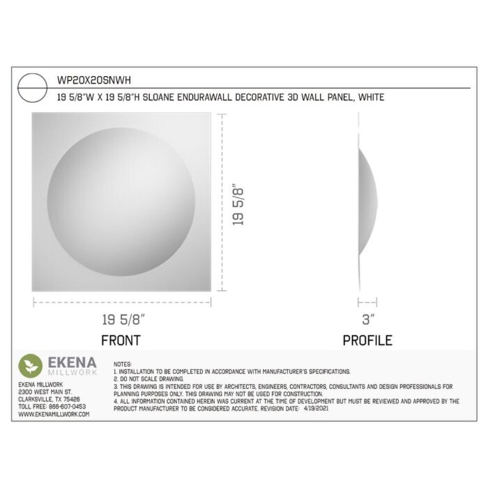 19 5/8"W x 19 5/8"H Sloane EnduraWall Decorative 3D Wall Panel - Image 2