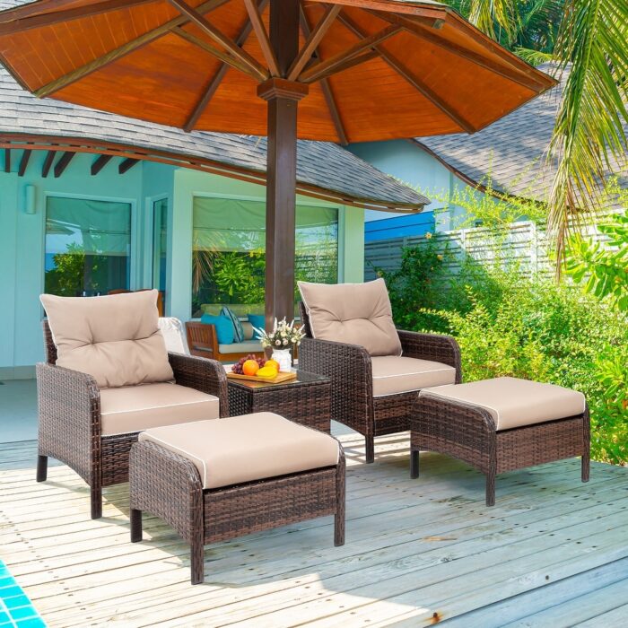 Futzca 5-pc. Brown Wicker Small Patio Furniture Set
