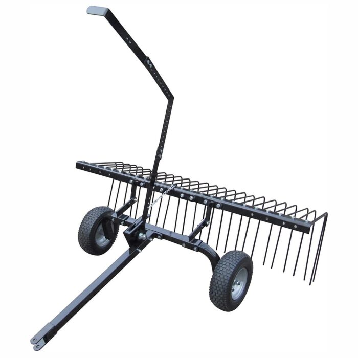 Yard Tuff 72" Pine Straw ATV Tow Behind Steel Landscape Rake w/Wheels & Handle - 98