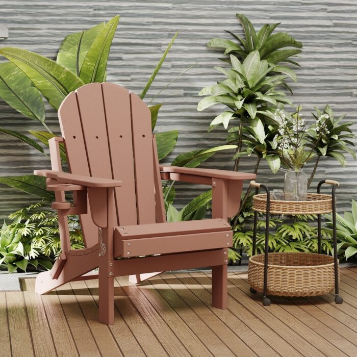 Outdoor Folding Adirondack Chair Patio Chair with Cup Holder - Image 2