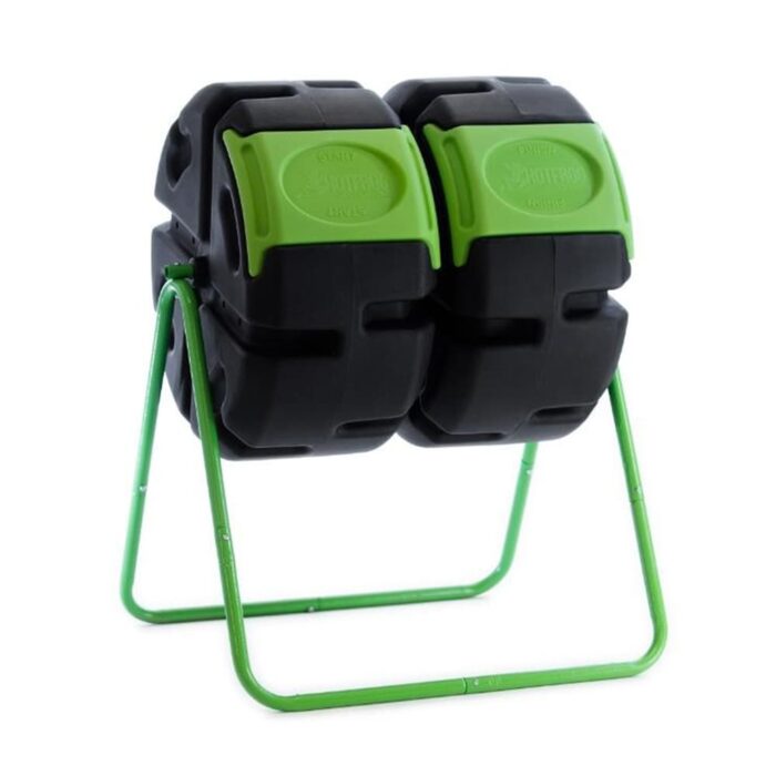 FCMP Outdoor HOTFROG 37 Gallon Dual Body Rotating Tumbling Composter Bin, Green - 35.4