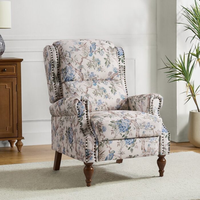 Terri Classic Cutaway Arms with Nailheads Manual Recliner for Living Room by HULALA HOME - Image 2