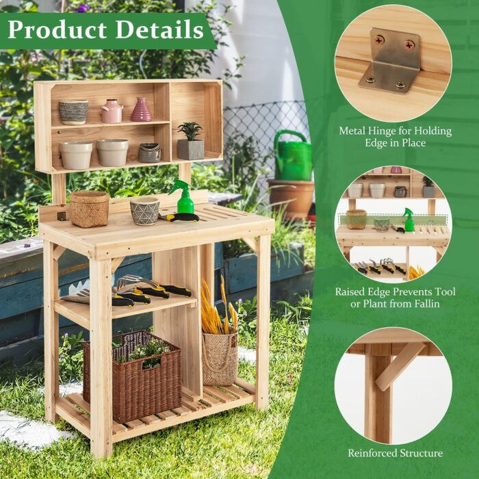 Garden Potting Table Potting Bench Wooden Workstation w/Storage Shelf - Image 2