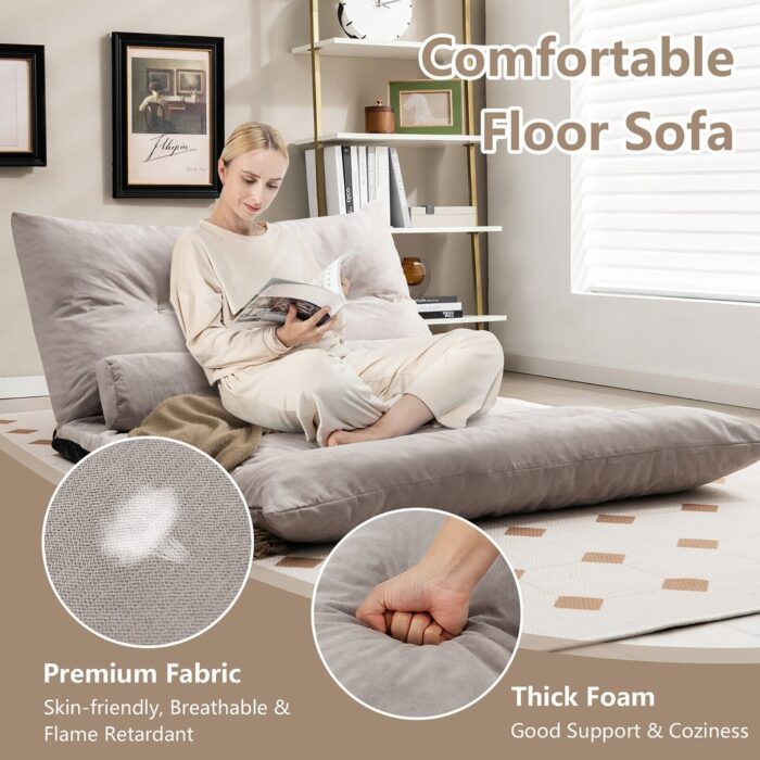 Convertible Lazy Sofa Bed with Adjustable Backrest& Lumbar Pillows - Image 2