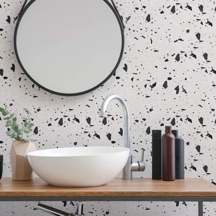 Black and White terrazzo Peel and Stick Removable Wallpaper 4802