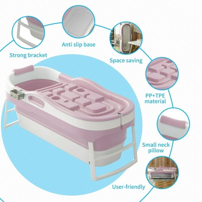Mixoy Foldable Adult Bathtub with Lid,Collapsible Temperature Maintenance Bathtub Shower, Massage Roller, Non-Slip - Image 2