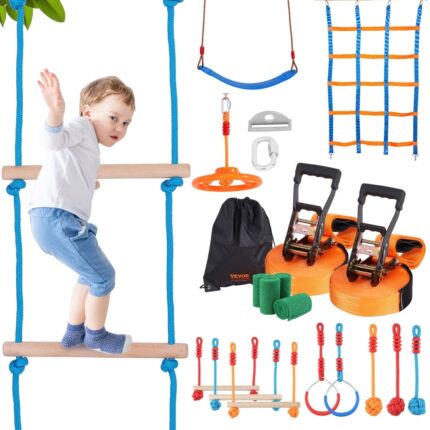 VEVOR Ninja Warrior Obstacle Course for Kids,Outdoor Playset Equipment,Backyard Toys Training Equipment Set with 12 Obstacles