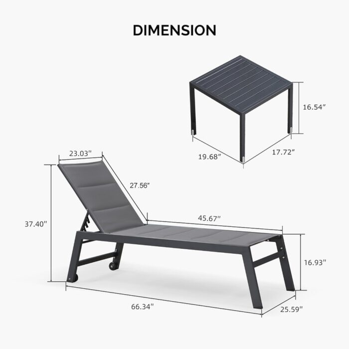 PURPLE LEAF Outdoor Chaise Lounge with Side Table and Wheels, All Weather Aluminum Reclining Chair - Image 2