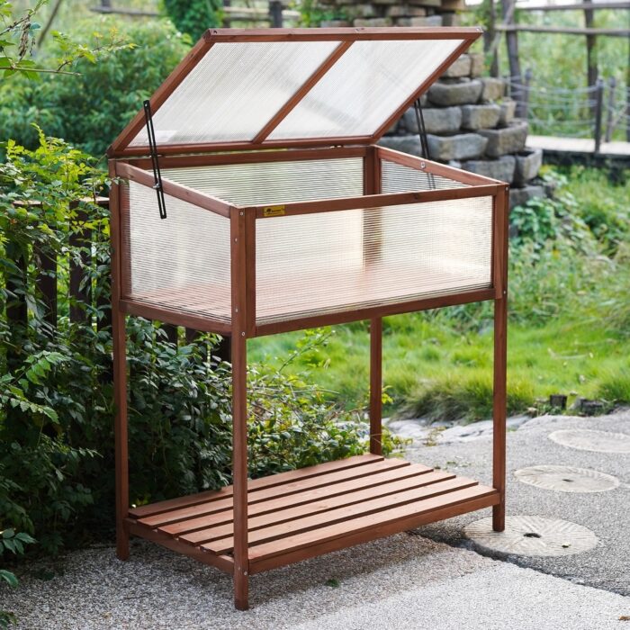 Wooden Greenhouse Cold Frame with Shelf-41"H - Brown