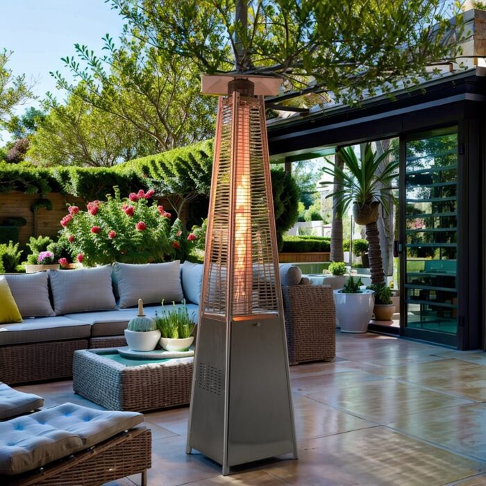 Outdoor 7 Feet Pyramid Flame 42,000 BTU Stainless Steel Propane Patio Heater with Cover and Wheels