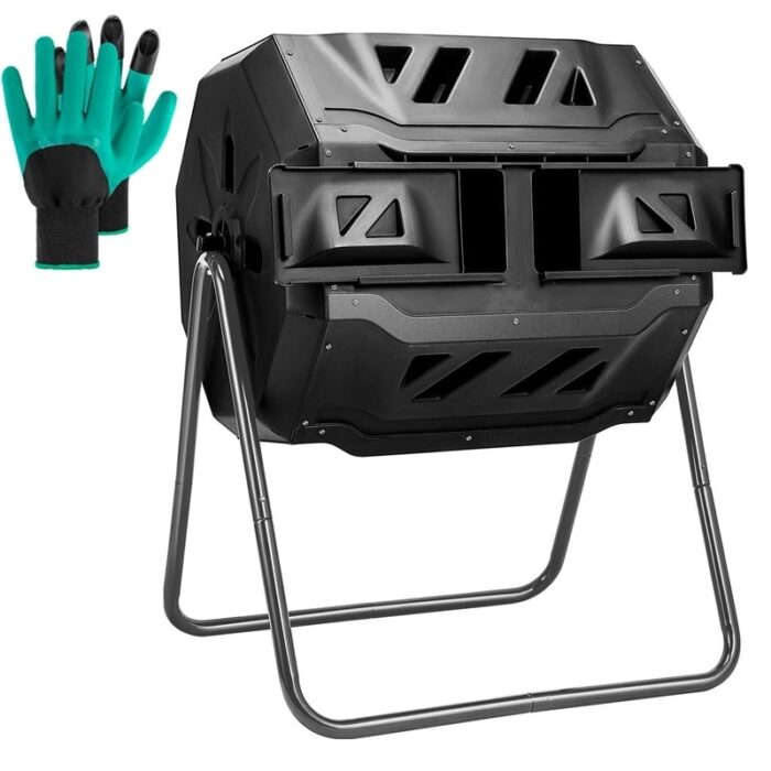 Outdoor Tumbling Composter Double Rotating Batch Compost Bin