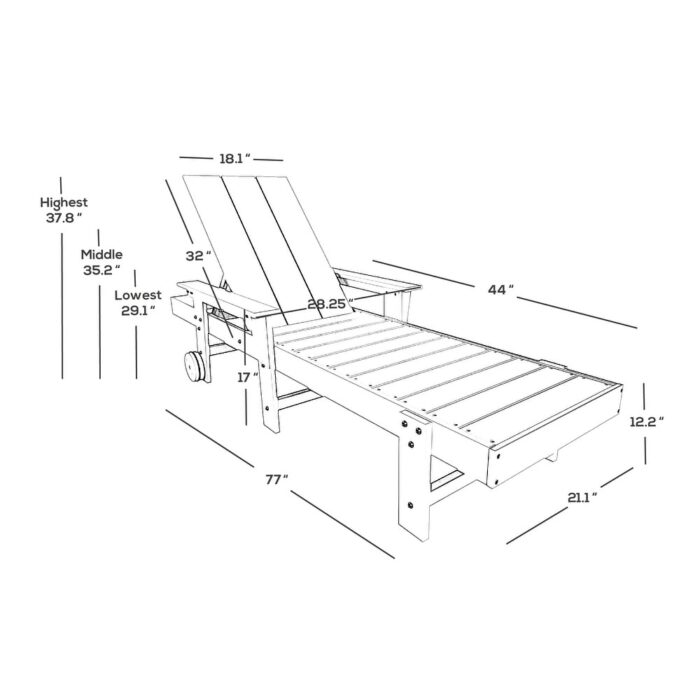 Polytrends Shoreside Modern Poly Reclining Eco-Friendly All Weather Chaise Lounge With Arms & Wheels - Image 2
