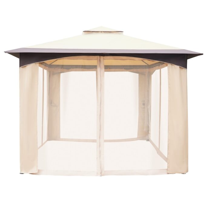 Outsunny 10' x 12' Soft Top Outdoor Gazebo Canopy with Double Roof, Beautiful Design with Eaves, & Mesh Curtain Sidewall - Image 2