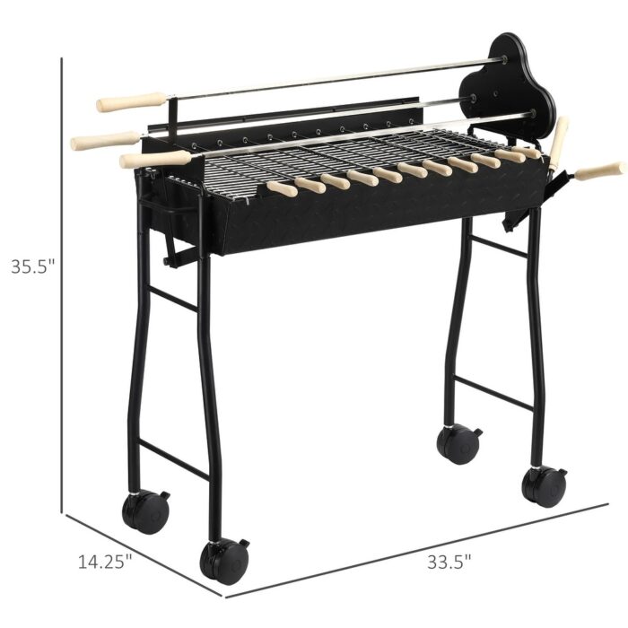 Portable Charcoal BBQ Grills Adjustable Height Cooking Rotisserie