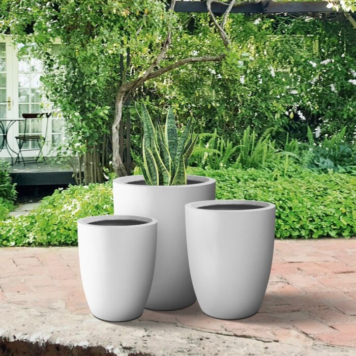 Plantara 23", 21" & 18" H Solid White Concrete Round Flower pot, Modern planter (Set of 3), Outdoor Plant pot for Garden - Image 2
