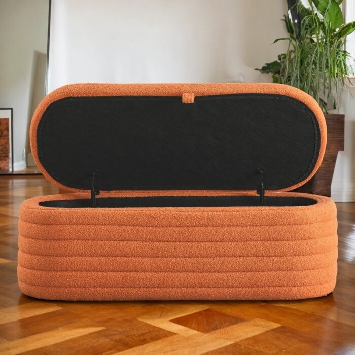 Orange Storage Ottoman Bench Upholstered Fabric Storage Bench for Entryway