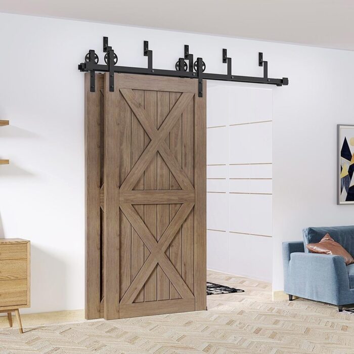 WINSOON 5-16FT Bypass Sliding Barn Door Hardware Kit for Double Doors Big Spoke Wheel - Image 2