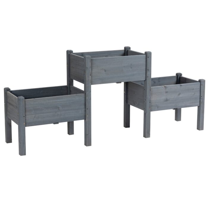 Outsunny 73" x 18" x 32" 3 Tier Raised Garden Bed w/ Three Elevated Planter Box, Freestanding Wooden Plant Stand - Image 2