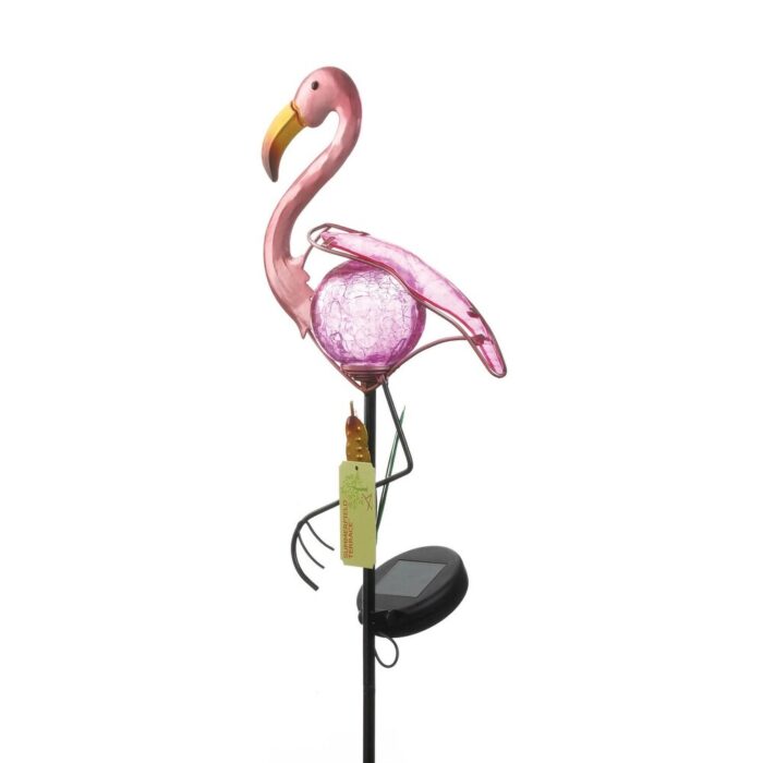 Set of 2 Pink Tropical Flamingo Solar Stakes - Image 2