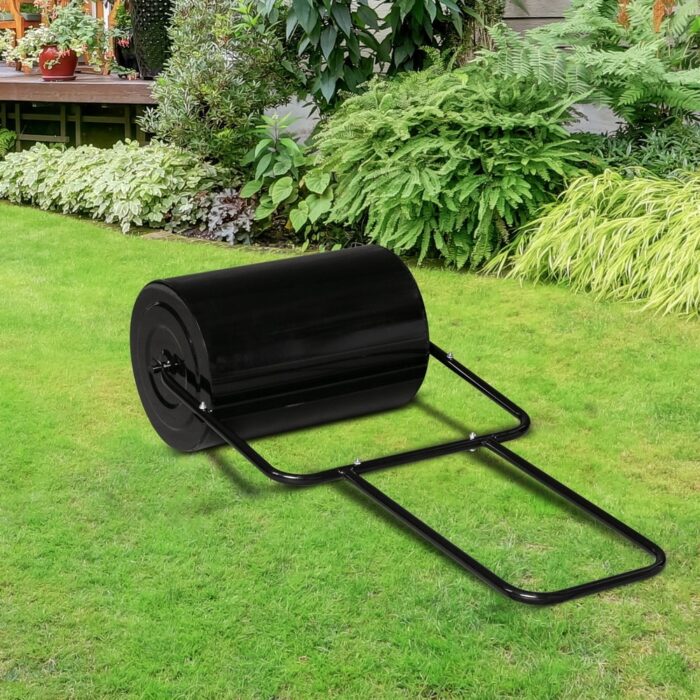 19.5in Iron Cylindrical Gardening Tools Lawn Roller Black