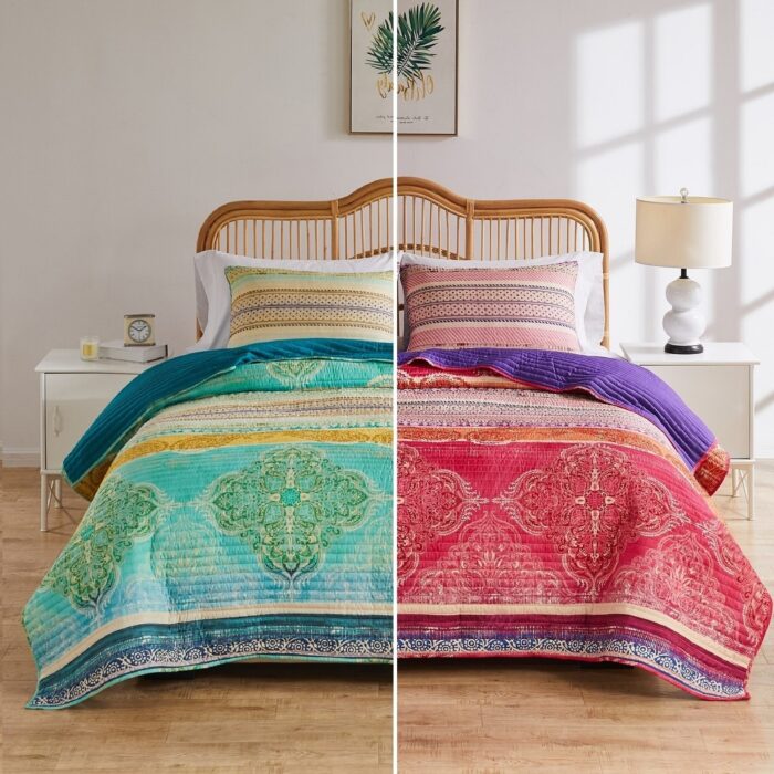 Greenland Home Fashions Aurora Vintage Boho Quilt and Pillow Sham Set