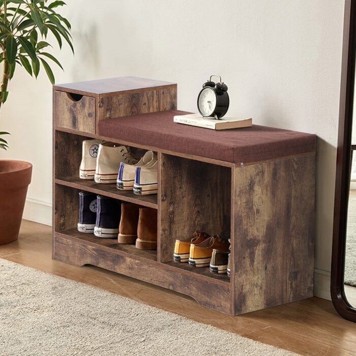 Sophia & William Wooden Shoe Storage Unit Bench with Cushion Seat with Drawer
